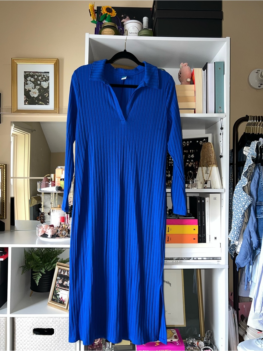 Old Navy Royal Blue Ribbed Long Sleeve Dress